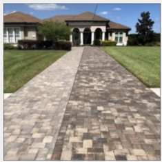a before and after image of sealer on a brick pavement